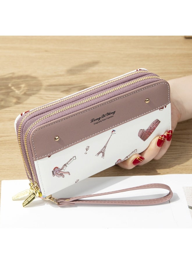 NIBEMINENT Women's Long Purse Double Zipper Mobile Phone Bag Student Riveted Money Clip Large Capacity Clutch Bag Soft Coin Purse  - Image 1