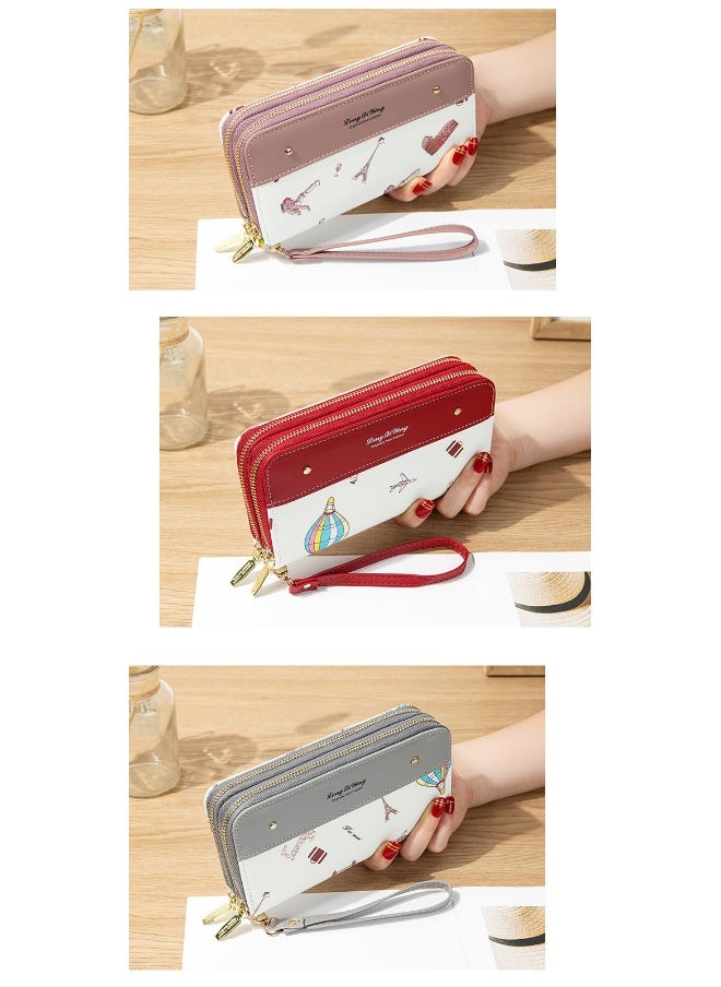 NIBEMINENT Women's Long Purse Double Zipper Mobile Phone Bag Student Riveted Money Clip Large Capacity Clutch Bag Soft Coin Purse  - Image 3
