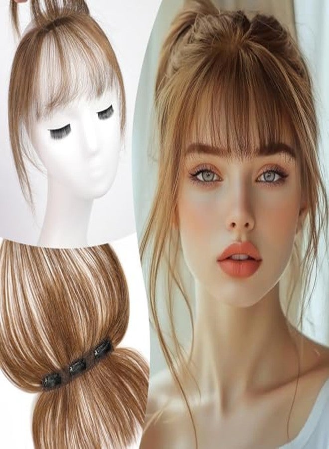 EMMOR Clip in Bangs, 100% Human Hair Bangs with 3 Non-slip Clips, 360°Cover Top HairPieces with 5 inch Wispy Fringes for enhancing Women's Facial Features(Ash Brown) - Image 1