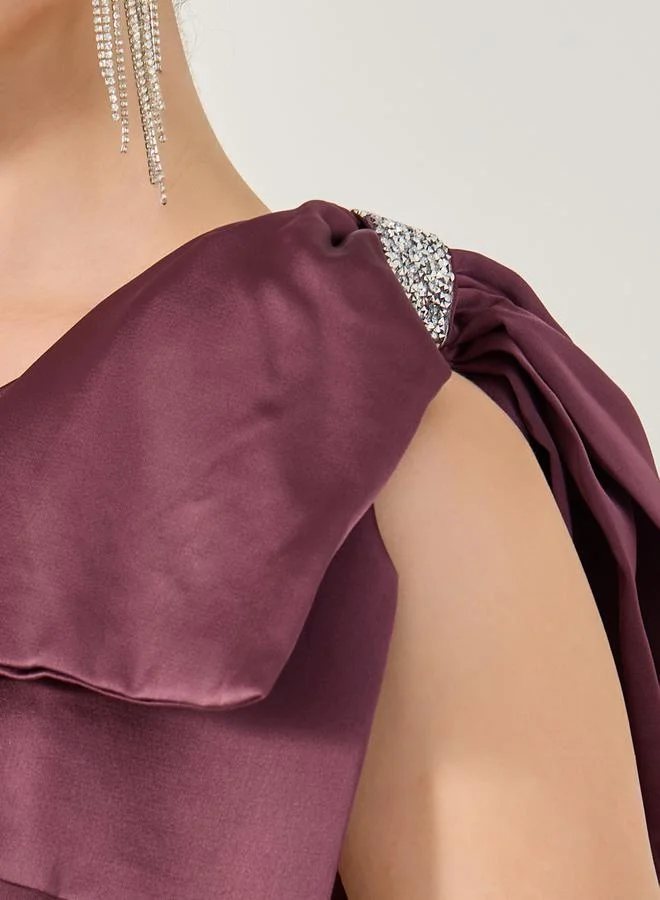 Styli One-Shoulder Satin Dress