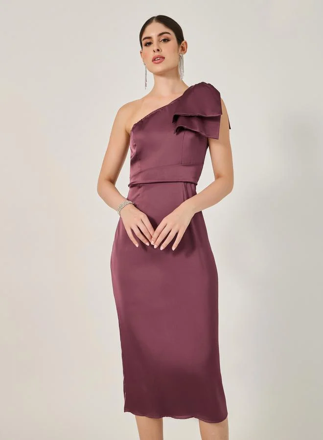 Styli One-Shoulder Satin Dress