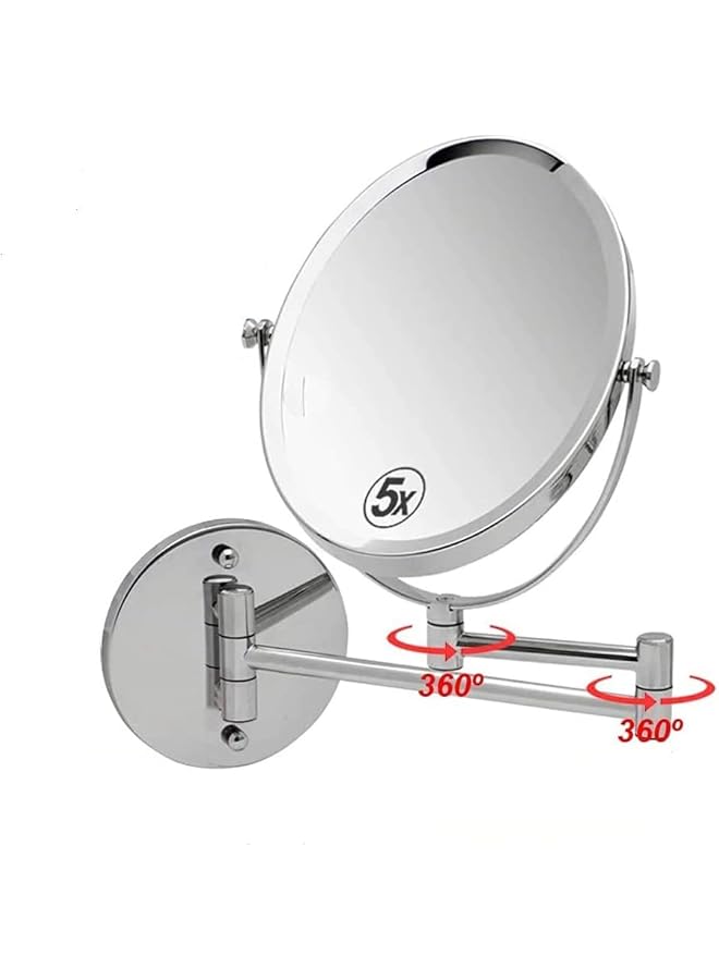 إيروريكس مرآة مكياج مثبتة على الحائط مكبرة 5 مرات ومرآة مكياج مزدوجة الجوانب للحمام بطول 8 بوصات ومرآة بلمسة نهائية من الكروم المصقول - Image 1