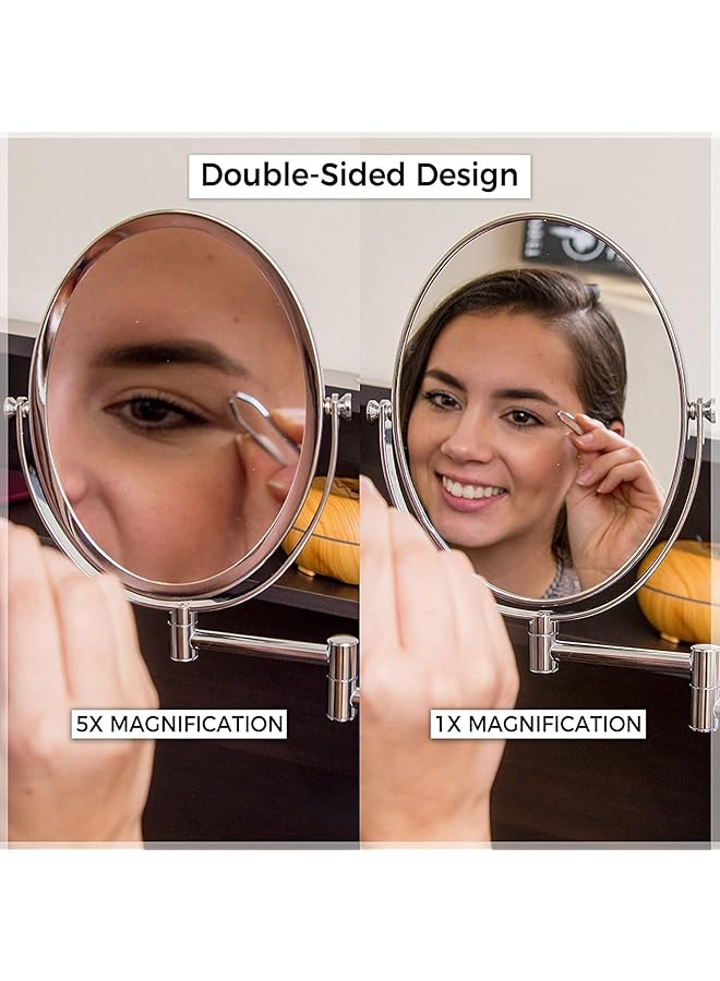 إيروريكس مرآة مكياج مثبتة على الحائط مكبرة 5 مرات ومرآة مكياج مزدوجة الجوانب للحمام بطول 8 بوصات ومرآة بلمسة نهائية من الكروم المصقول - Image 3