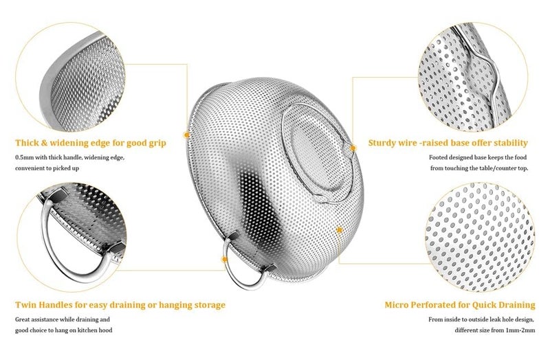 SEYROLIN Multipurpose Stainless Steel Colander Strainer Strainers for DrainingRinsingWashing Ideal for Kitchen PastaVegetablesFruits Heavy Duty Dishwasher Safe - Image 4