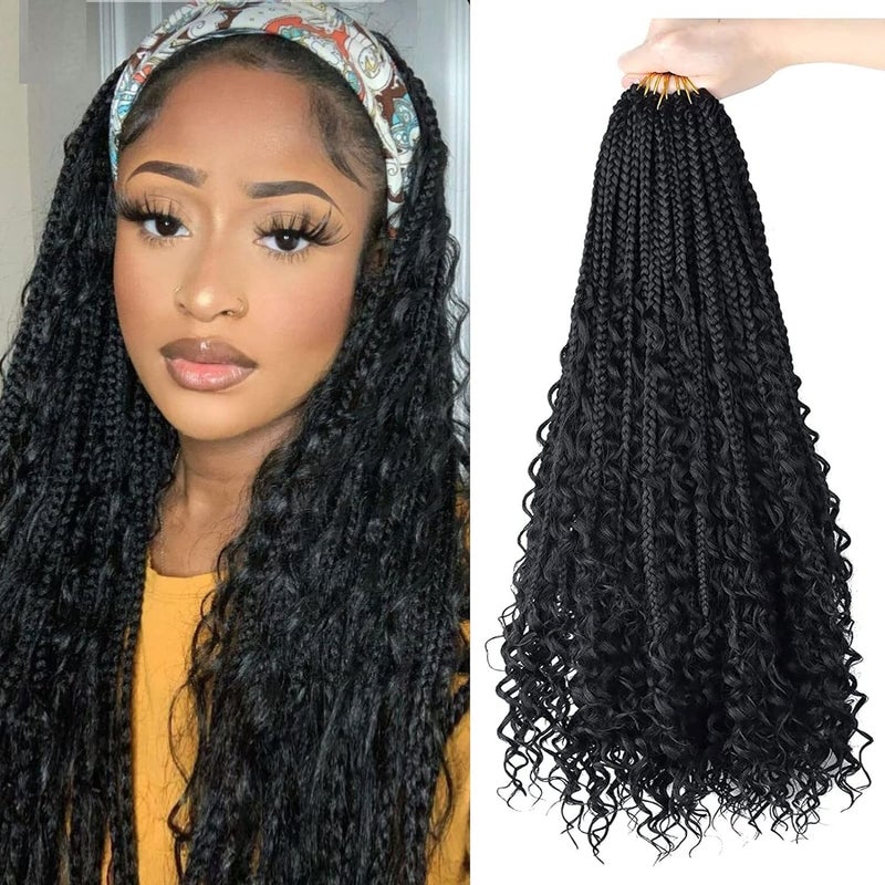 LMZIM Goddess Box Braids Crochet Hair 18 Inch8 Packs Box Braids Crochet Hair for WomenBoho Box Braids Curly Ends PreloopedSynthetic Bohemian Crochet Box Braids hair 1b