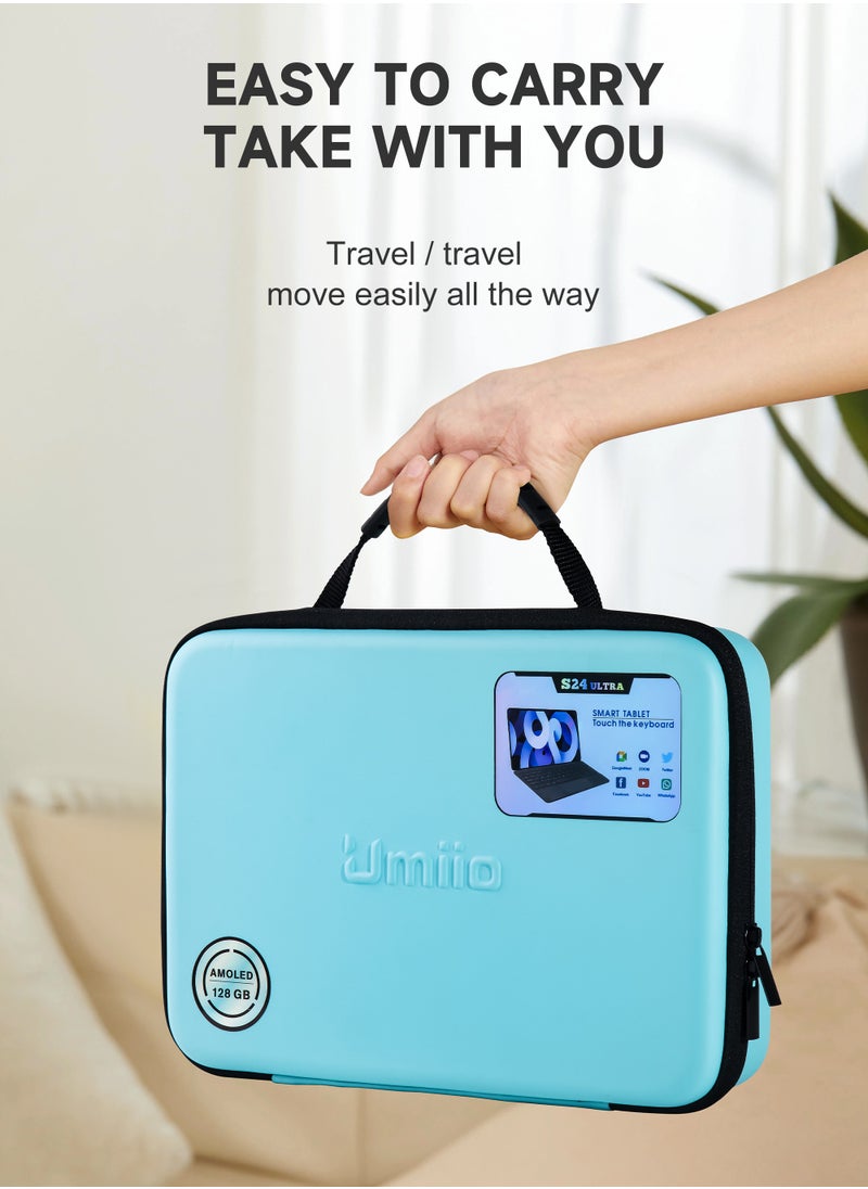 Umiio - Smart Tablet S24 Ultra 10.1-inch HD Display with Touchpad Keyboard/Case and EWB Handbag 12GB RAM 512GB ROM Dual SIM 5G Network Android WiFi GPS Slim Tab Blue - Image 1