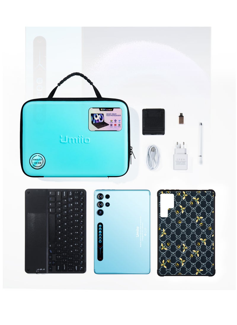 Umiio - Smart Tablet S24 Ultra 10.1-inch HD Display with Touchpad Keyboard/Case and EWB Handbag 12GB RAM 512GB ROM Dual SIM 5G Network Android WiFi GPS Slim Tab Blue - Image 1