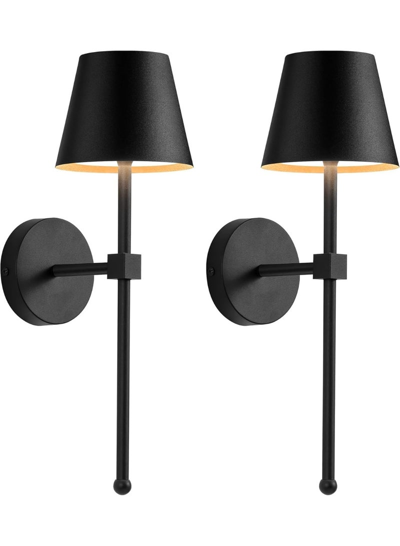 NIUB Battery Operated Wall Sconce, Black Rechargeable Wall Lights with Remote, Wireless Sconces Battery Powered Lamp for Bedroom, Living Room, Hallway, Bathroom, Set of 2 - Image 1