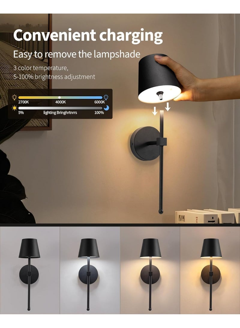 NIUB Battery Operated Wall Sconce, Black Rechargeable Wall Lights with Remote, Wireless Sconces Battery Powered Lamp for Bedroom, Living Room, Hallway, Bathroom, Set of 2 - Image 2