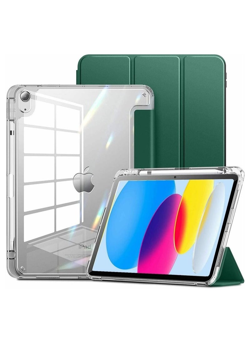 Techie - Techie Smart Folio Flip Case with Pencil Holder  Clear Transparent Back Shell Trifold Protective Case Shockproof Cover for Apple iPad 10th Gen 2022 10.9 Inch (A2696 A2757 A2777) –Green - Image 1