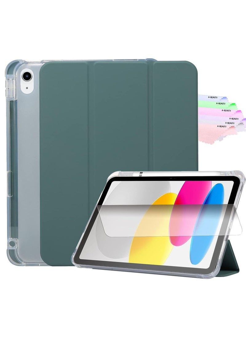 Techie - Techie Smart Folio Flip Case with Pencil Holder  Clear Transparent Back Shell Trifold Protective Case Shockproof Cover for Apple iPad 10th Gen 2022 10.9 Inch (A2696 A2757 A2777) –Green - Image 1