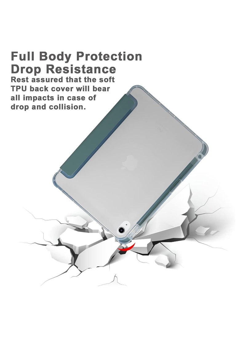 Techie - Techie Smart Folio Flip Case with Pencil Holder  Clear Transparent Back Shell Trifold Protective Case Shockproof Cover for Apple iPad 10th Gen 2022 10.9 Inch (A2696 A2757 A2777) –Green - Image 1