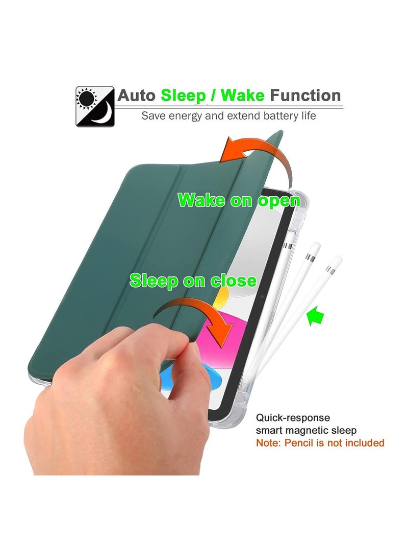 Techie - Techie Smart Folio Flip Case with Pencil Holder  Clear Transparent Back Shell Trifold Protective Case Shockproof Cover for Apple iPad 10th Gen 2022 10.9 Inch (A2696 A2757 A2777) –Green - Image 1