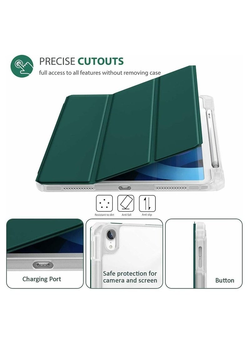Techie - Techie Smart Folio Flip Case with Pencil Holder  Clear Transparent Back Shell Trifold Protective Case Shockproof Cover for Apple iPad 10th Gen 2022 10.9 Inch (A2696 A2757 A2777) –Green - Image 1