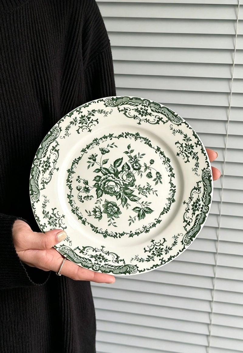 1 set of 8 Inch European style retro rose flower meal disc, lace relief plate, cake dessert disc - Image 4