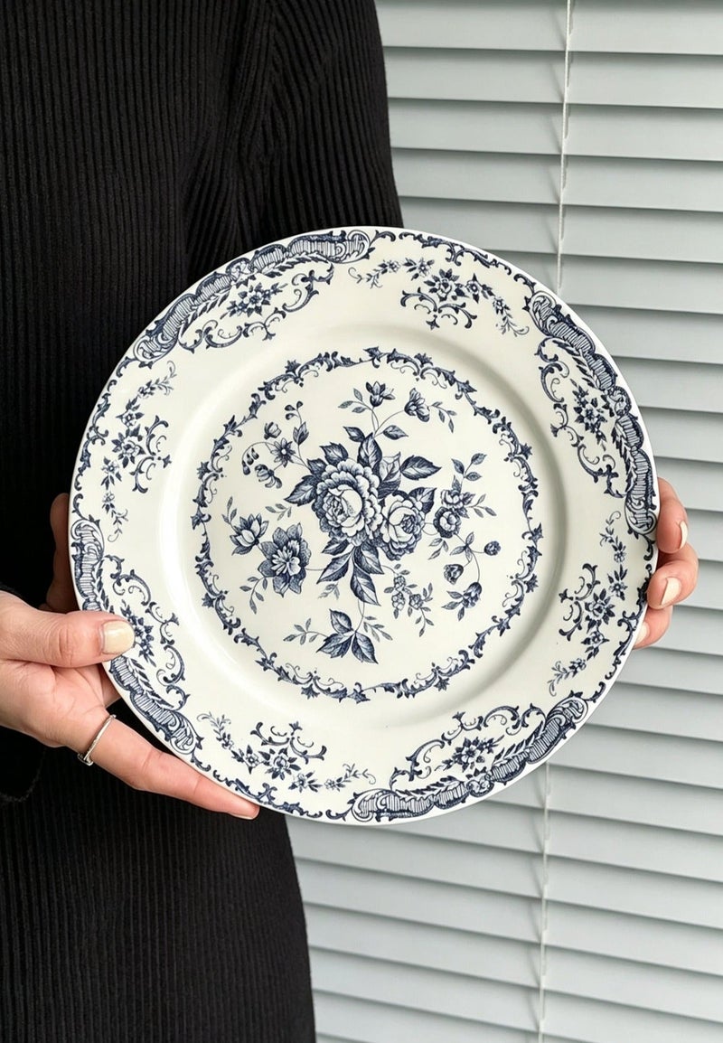 1 set of 8 Inch European style retro rose flower meal disc, lace relief plate, cake dessert disc - Image 5
