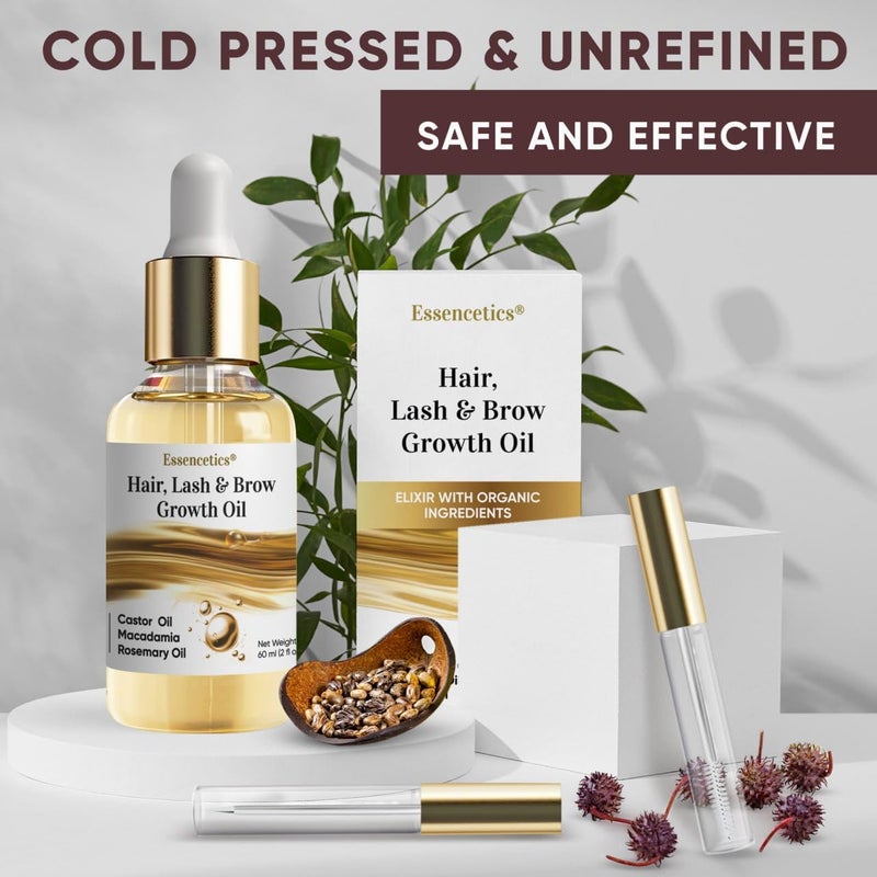 Essencetics Castor Oil Organic Cold Pressed Unrefined Glass Bottle Eyebrow Eyelash Growth Serum HexaneFree Pure Rosemary Macadamia Infused Oils for Hair and Scalp Growth Natural Brow Lash Oil 2oz - Image 5