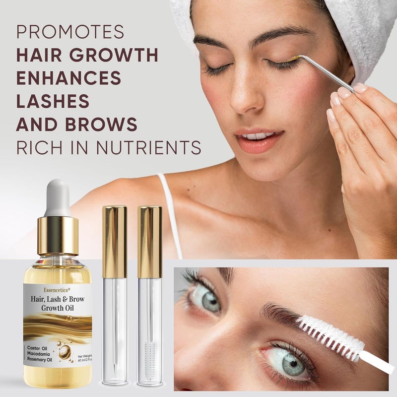 Essencetics Castor Oil Organic Cold Pressed Unrefined Glass Bottle Eyebrow Eyelash Growth Serum HexaneFree Pure Rosemary Macadamia Infused Oils for Hair and Scalp Growth Natural Brow Lash Oil 2oz - Image 3