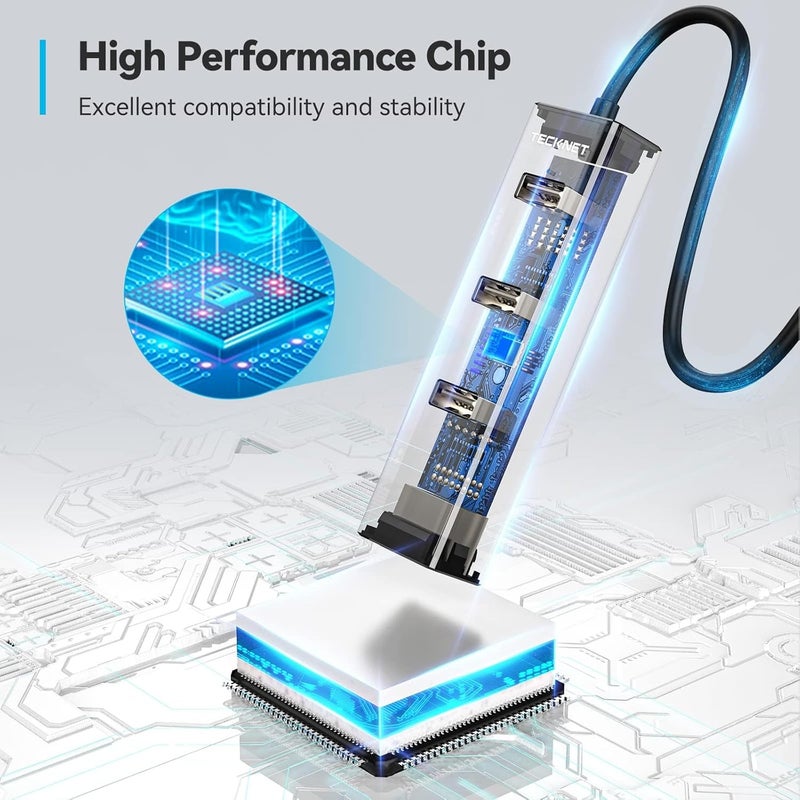 TECKNET محول USB C إلى Ethernet، محور USB 3.0 من الألمنيوم 3 منافذ مع محول RJ45 10/100/1000 جيجابت إيثرنت لمحول الشبكة السلكية للكمبيوتر المحمول - Image 5
