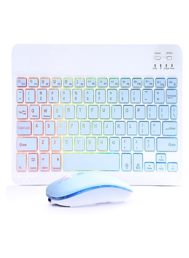 Guiheng Ultra-Slim Bluetooth Keyboard and Mouse Portable Mini Wireless Keyboard Rechargeable 7-Color Backlit for Apple iPad iPhone Samsung Tablet iPhone Smartphone iOS Android Windows,(10 inch Blue) - Image 1