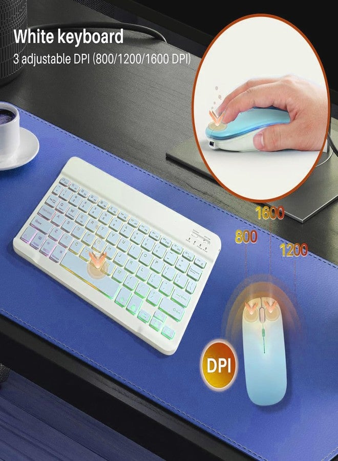 Guiheng Ultra-Slim Bluetooth Keyboard and Mouse Portable Mini Wireless Keyboard Rechargeable 7-Color Backlit for Apple iPad iPhone Samsung Tablet iPhone Smartphone iOS Android Windows,(10 inch Blue) - Image 5