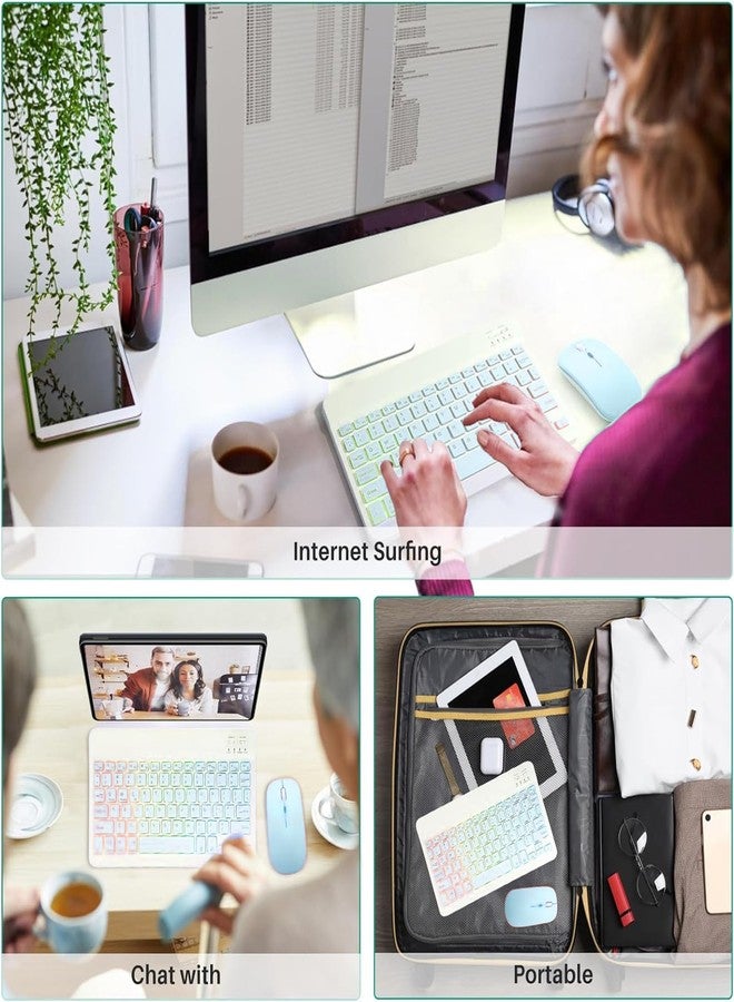 Guiheng Ultra-Slim Bluetooth Keyboard and Mouse Portable Mini Wireless Keyboard Rechargeable 7-Color Backlit for Apple iPad iPhone Samsung Tablet iPhone Smartphone iOS Android Windows,(10 inch Blue) - Image 3