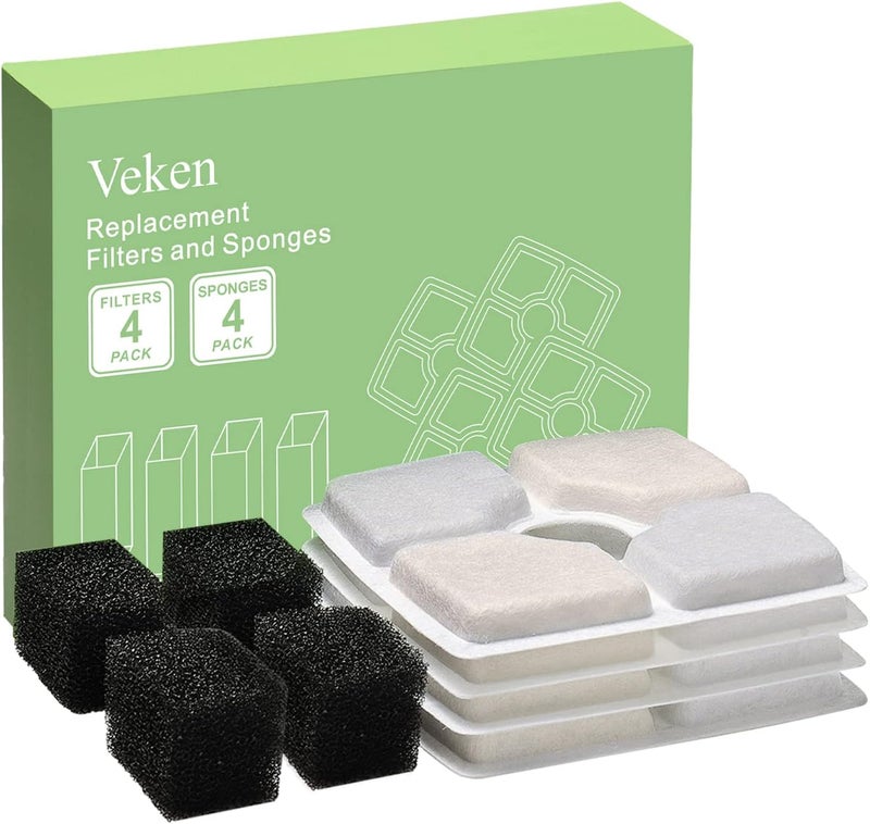 Veken 4 Pack Replacement Filters  4 Pack Replacement Prefilter Sponges for Automatic Pet Fountain Cat Water Fountain Dog Water Dispenser - Image 1