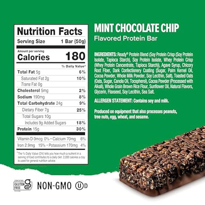 Ready® Protein Bars - High-Protein Snack with 15g Whey Protein, With Flaxseeds and Omega-3s for Sustained Energy, Supports Lean Muscle and Recovery - Mint Chocolate Chip Bundle (15-Pack) - Image 2