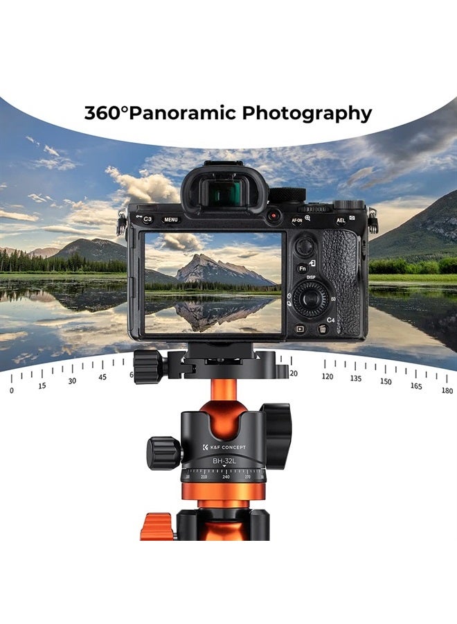 K&F Concept رأس كرة ثلاثي القوائم معدني بقطر 32 مم دوران 360 درجة بانورامي مع لوحة تحرير سريعة 1/4 بوصة مستوى فقاعة لكاميرا أحادية القوائم وكاميرا فيديو سعة تحميل تصل إلى 26.4 رطل/12 كجم - Image 5