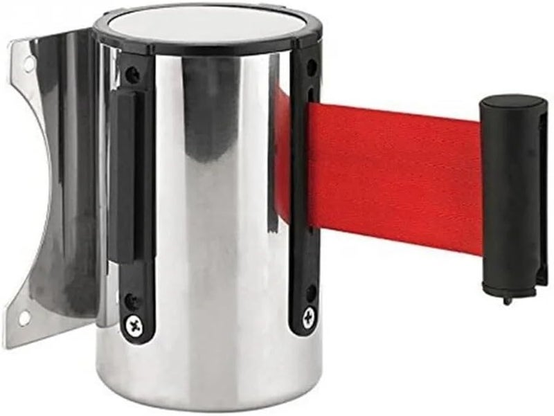 حاجز قابل للسحب من الفولاذ المقاوم للصدأ مثبت على الحائط، قسم طابور بحزام 2 متر أحمر للتحكم في الحشود - Image 3