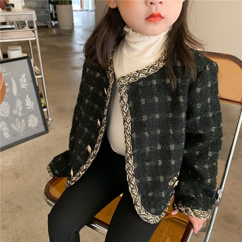 2023 Spring Girls Jacket Chic Short Plaid Cardigan Winter-Quilted 