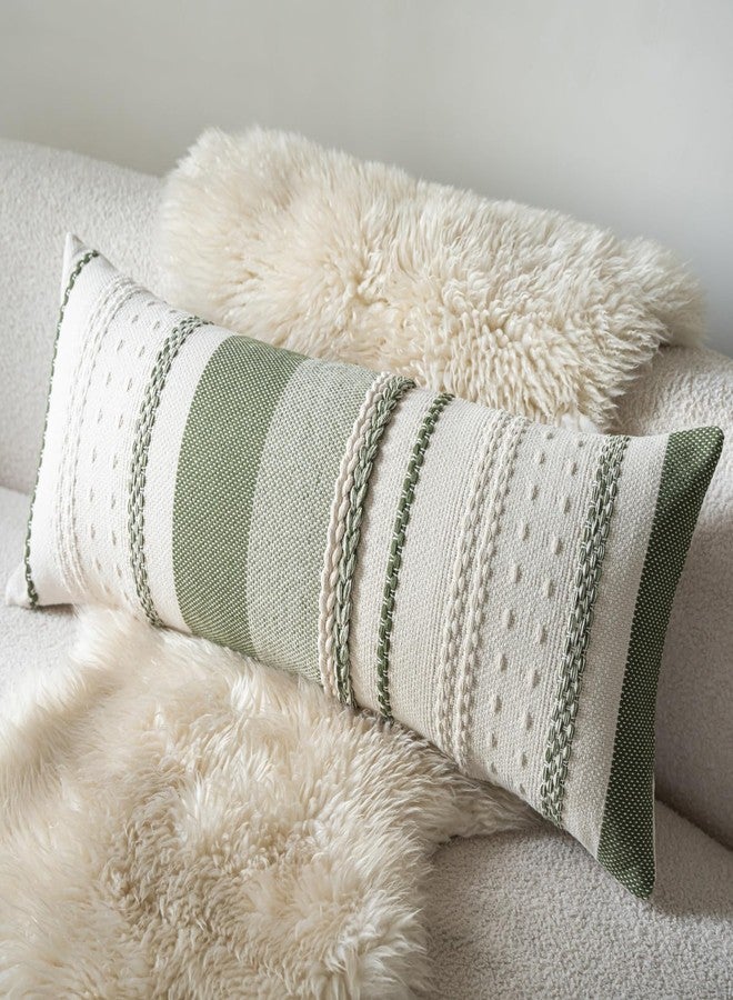 Cethom Boho Lumbar Pillow Covers 14x36 Inch Long, Green Textured Decorative Couch Pillow Cases for Farmhouse Home Decor, Accent Cushion Cover for Sofa, Bed, Living Room, Bedroom, Pack of 1 - Image 1