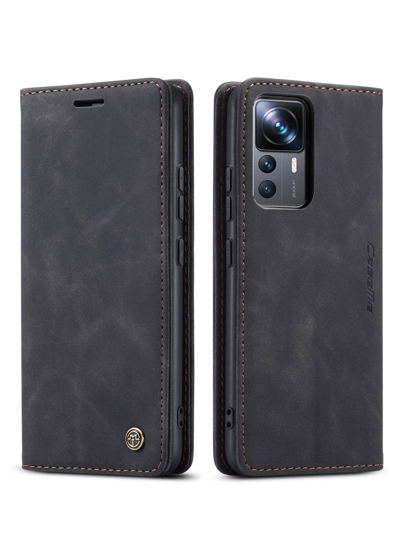 CaseMe CaseMe Xiaomi Mi 12/12T Pro Case Wallet, for Xiaomi Mi 12/12T Pro Wallet Case Book Folding Flip Folio Case with Magnetic Kickstand Card Slots Protective Cover - Black  - Image 2