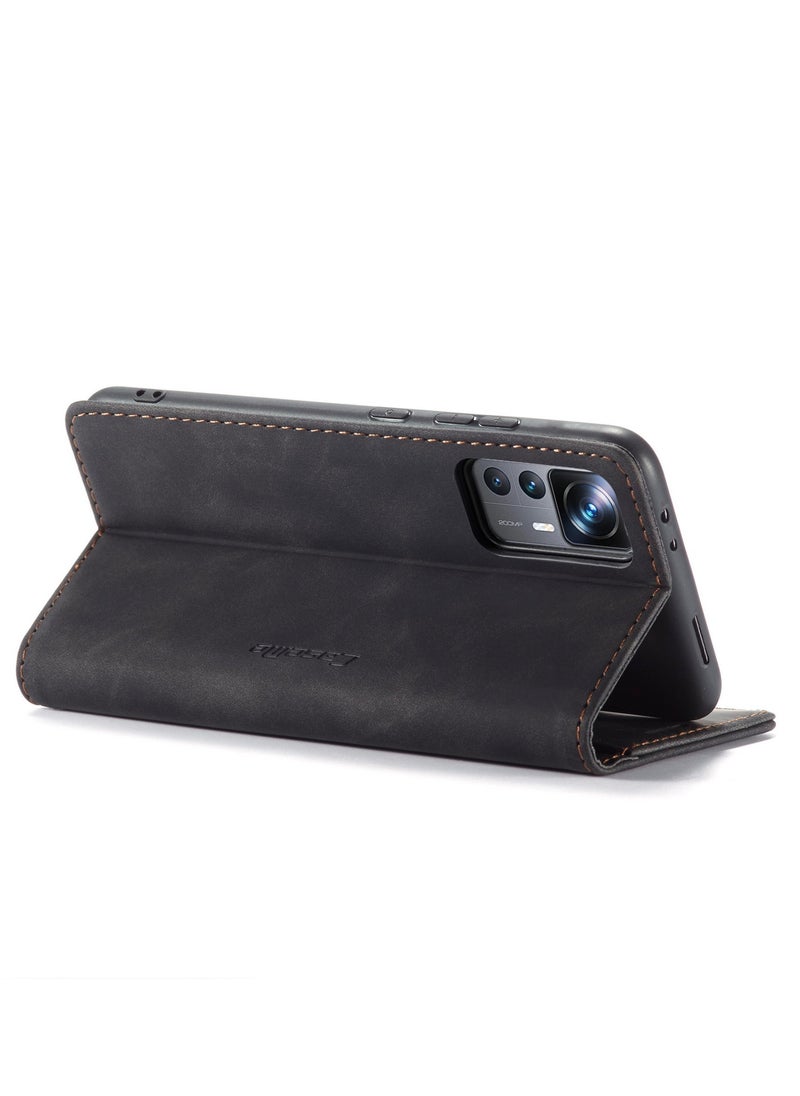 CaseMe CaseMe Xiaomi Mi 12/12T Pro Case Wallet, for Xiaomi Mi 12/12T Pro Wallet Case Book Folding Flip Folio Case with Magnetic Kickstand Card Slots Protective Cover - Black  - Image 5