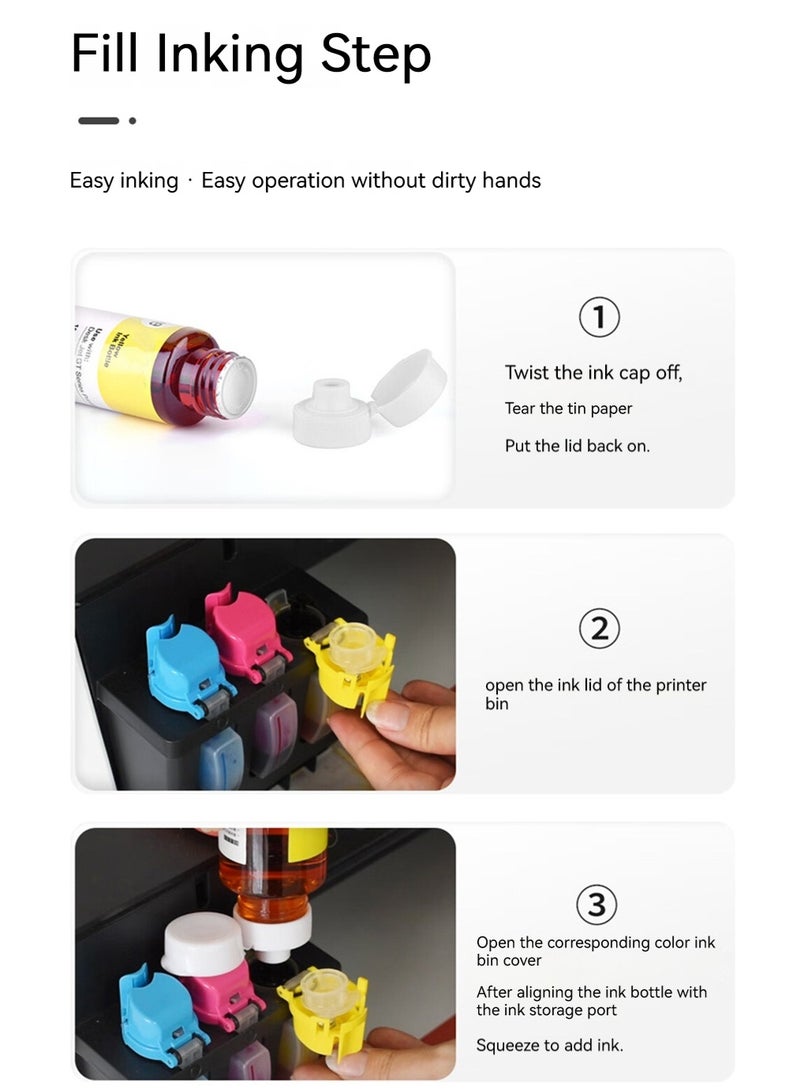 SYXUMLKLS طقم تعبئة حبر متوافق مع طابعات HP ديسك جت سمارت جي تي بخزان الحبر (4 عبوات) - Image 5
