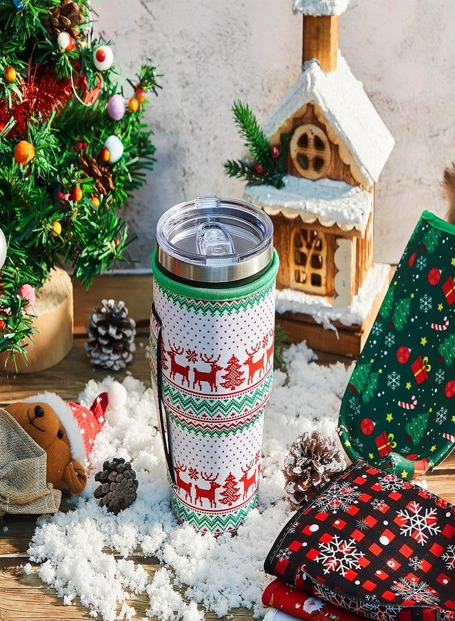 زوبيل أغطية أكواب زوبيل المصنوعة من النيوبرين، 6 قطع - أغطية أكواب قهوة قابلة لإعادة الاستخدام سعة 30 أونصة، مزينة بتصاميم رجل الثلج، وندفات الثلج، وشجرة عيد الميلاد، وسانتا كلوز، مناسبة للنساء والرجال - مثالية - Image 5