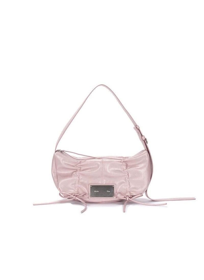 Generic - Matin Kim Korean Bag 2024 New Metal Bow Drawstring Single Shoulder Handbag Diagonal Crossbody Bag Underarm Bag Soft Material Pink - Image 1