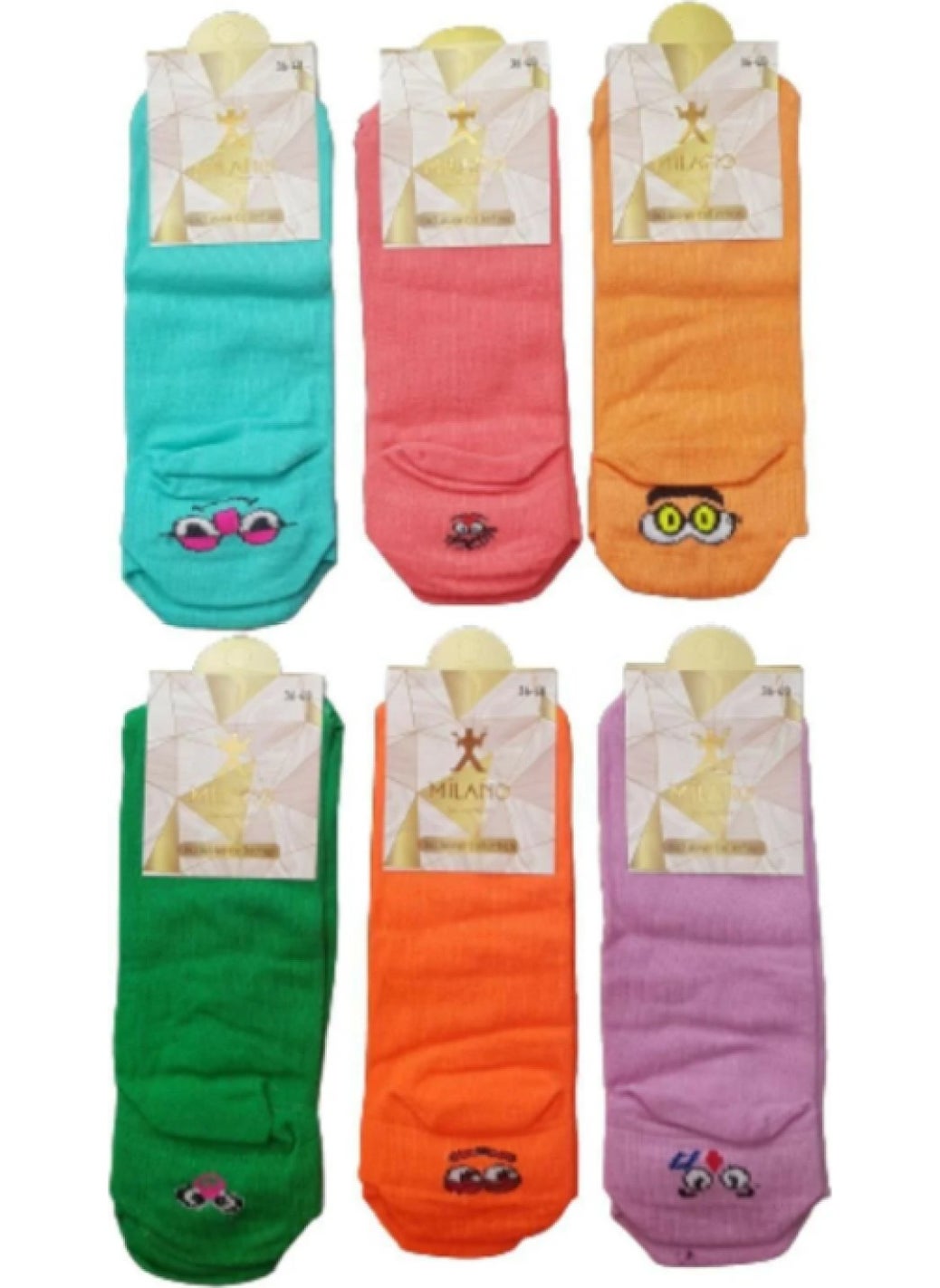 milano - 6 Pairs of Multicolored Emoji Booties Socks - Image 1