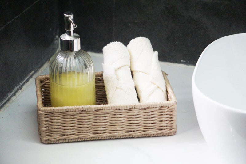 Emoh Decor Premium Wicker Water Hyacinth Seagrass Staorage Rectangular Basket For Bathroom Dressing Table Cabinets - (Natural) (9L X 5W H) - Image 3