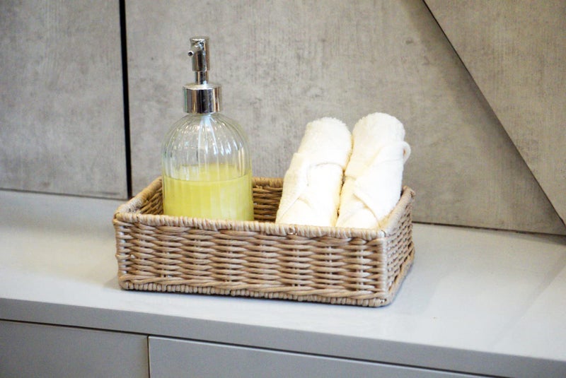 Emoh Decor Premium Wicker Water Hyacinth Seagrass Staorage Rectangular Basket For Bathroom Dressing Table Cabinets - (Natural) (9L X 5W H) - Image 4
