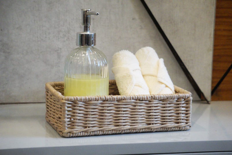 Emoh Decor Premium Wicker Water Hyacinth Seagrass Staorage Rectangular Basket For Bathroom Dressing Table Cabinets - (Natural) (9L X 5W H) - Image 1