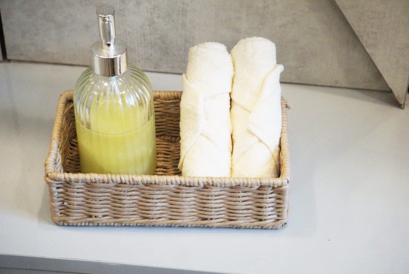 Emoh Decor Premium Wicker Water Hyacinth Seagrass Staorage Rectangular Basket For Bathroom Dressing Table Cabinets - (Natural) (9L X 5W H) - Image 2