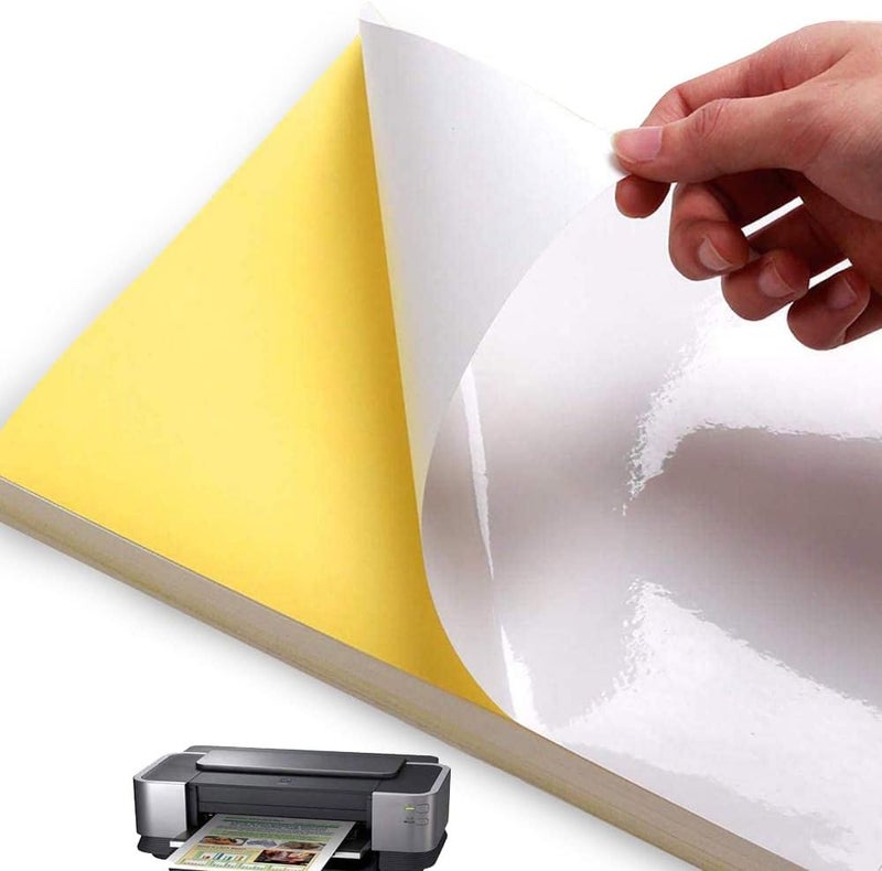 TLAXCA 100 Printable Sheets of A4 Size,Glossy White Sticker Paper Printing Labels for Laser/Inkjet Printer,A4 Self Adhesive Stickers for Photoes Mailing Address Trade Mark UV resistant - Image 1