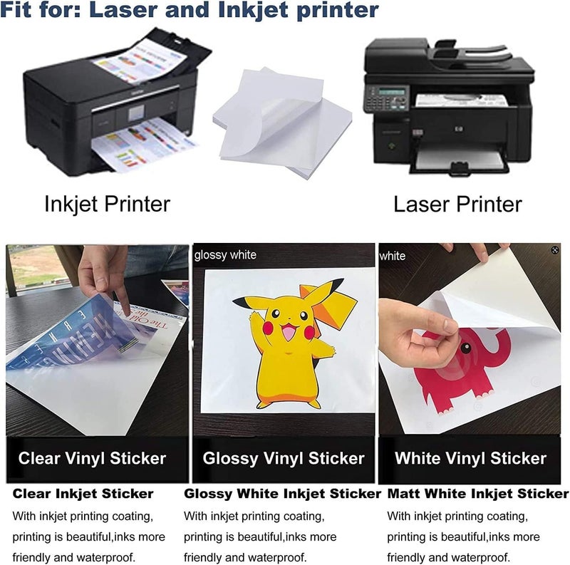 TLAXCA 100 Printable Sheets of A4 Size,Glossy White Sticker Paper Printing Labels for Laser/Inkjet Printer,A4 Self Adhesive Stickers for Photoes Mailing Address Trade Mark UV resistant - Image 4