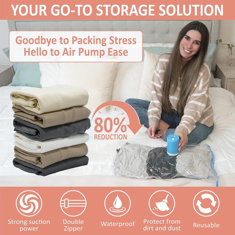 Cozy Essential Travel Vacuum Storage Bags with Rechargeable Cordless USB Pump for Luggage, Suitcase, Carry-on Size Vacuum Seal Compression Space Saver Bags for Clothes and Clothing, 16 Combo - Image 2