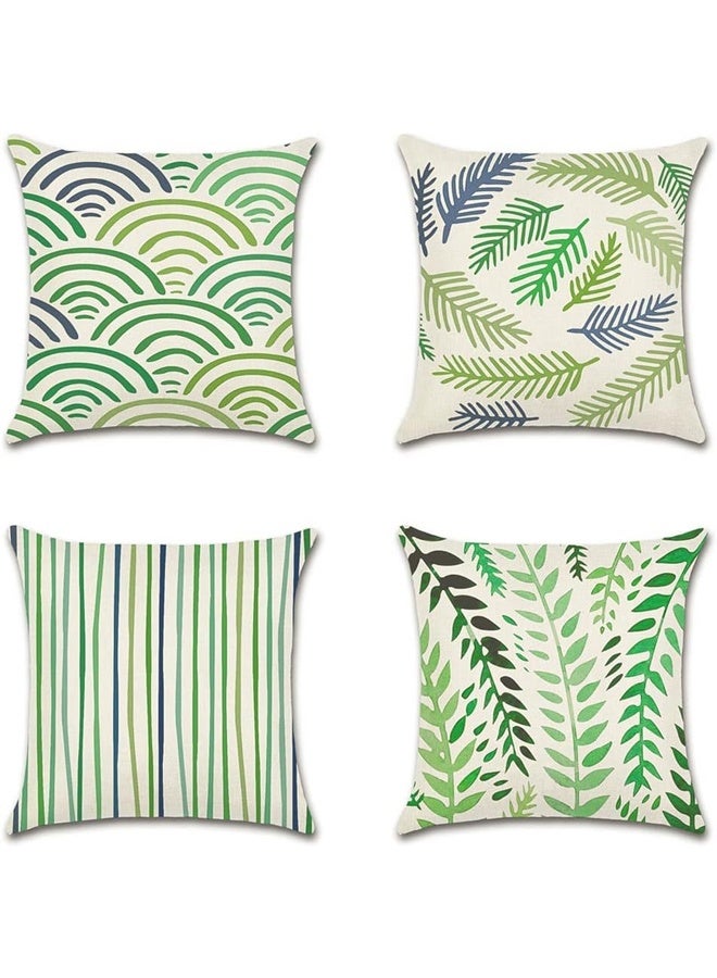 DUNISO Set of 4 Throw Pillow Covers, Green Flower Spring Decorative Linen Cushion Covers for Livingroom, Farmhouse Outdoor Modern Pillow Cases for Sofa Couch Chair Bed，18 x 18inch - Image 1