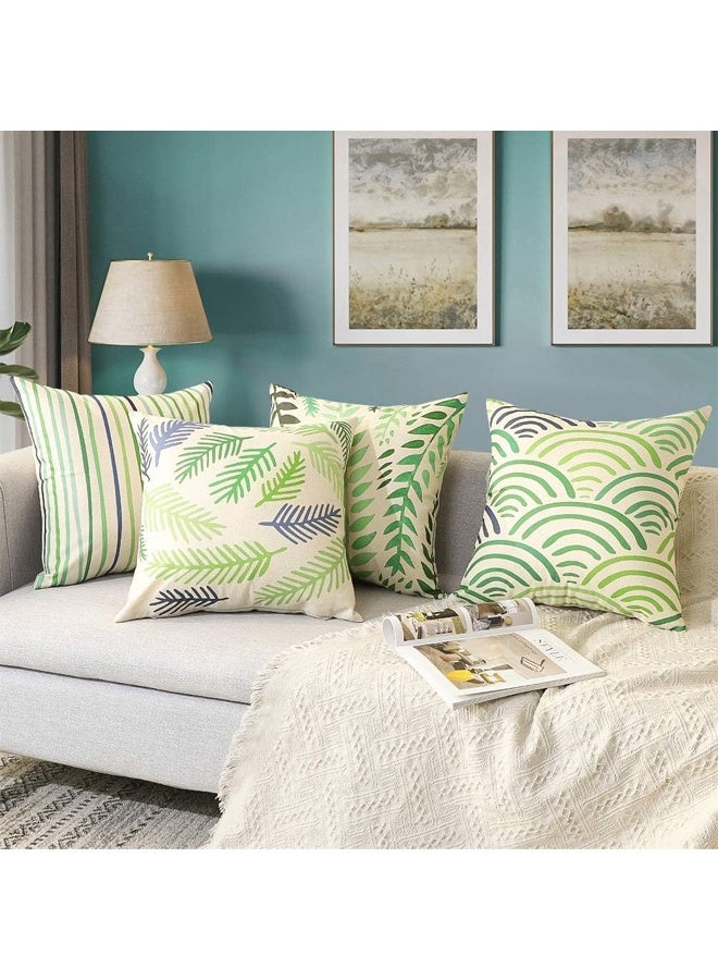 DUNISO Set of 4 Throw Pillow Covers, Green Flower Spring Decorative Linen Cushion Covers for Livingroom, Farmhouse Outdoor Modern Pillow Cases for Sofa Couch Chair Bed，18 x 18inch - Image 3