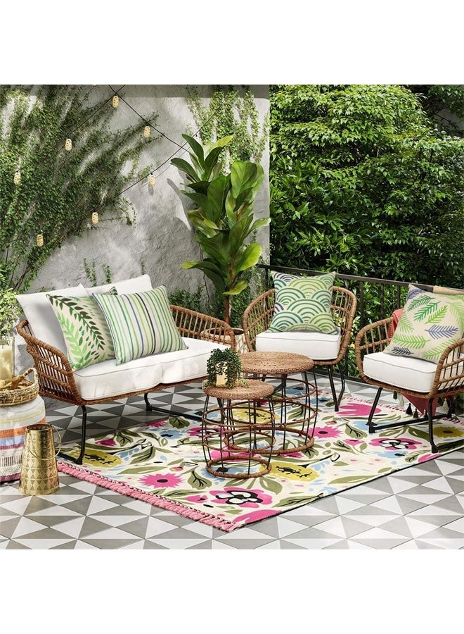 DUNISO Set of 4 Throw Pillow Covers, Green Flower Spring Decorative Linen Cushion Covers for Livingroom, Farmhouse Outdoor Modern Pillow Cases for Sofa Couch Chair Bed，18 x 18inch - Image 5