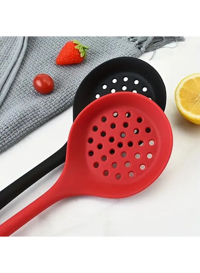 1pc Red Silicone Skimmer Strainer With Long Handle Non Stick Easy Drain Slotted Spoon For Kitchen Cooking Frying - Image 5