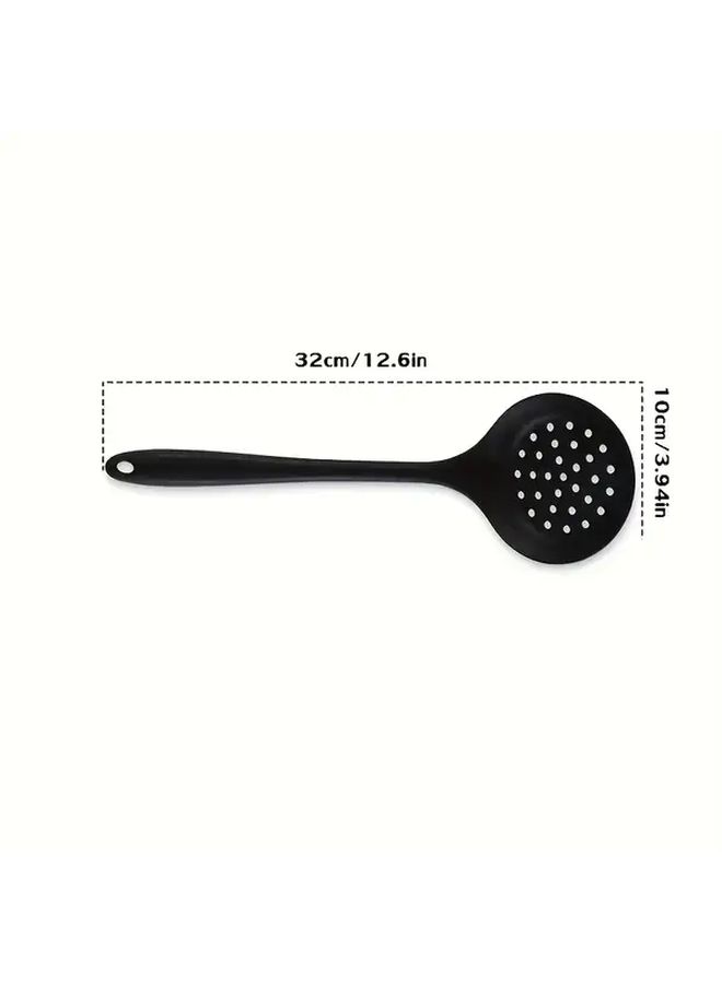 1pc Red Silicone Skimmer Strainer With Long Handle Non Stick Easy Drain Slotted Spoon For Kitchen Cooking Frying - Image 3